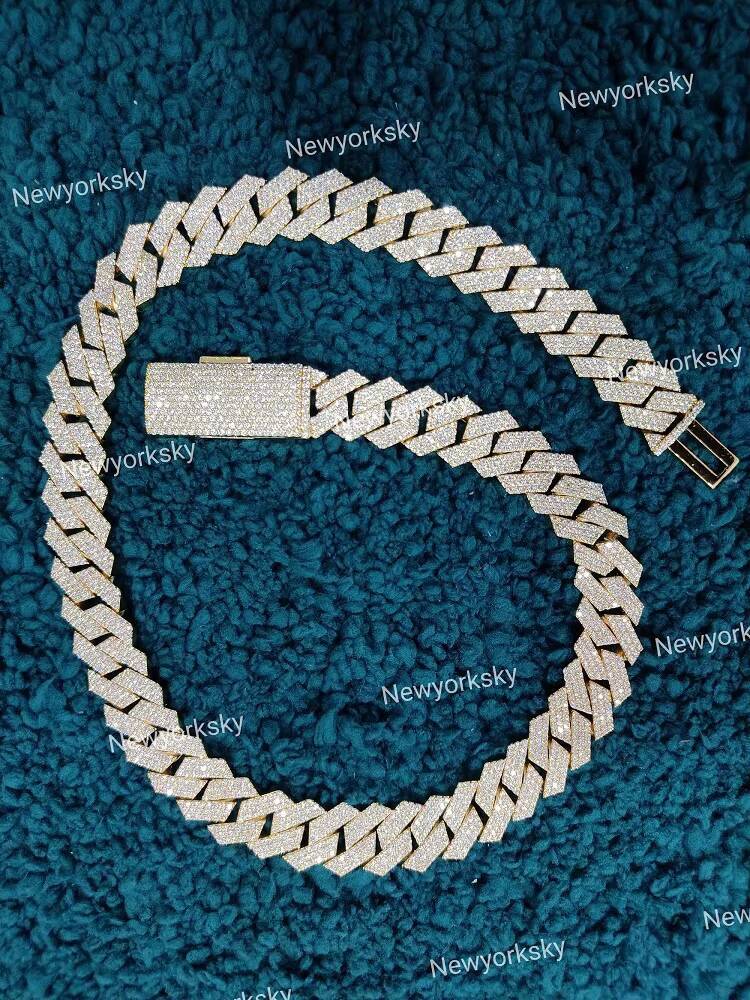 Customized 14 mm High Quality Cuban Link Moissanite Diamond Chain 925 Sterling Silver Moissanite Diamond Cuban Chain for Him Her