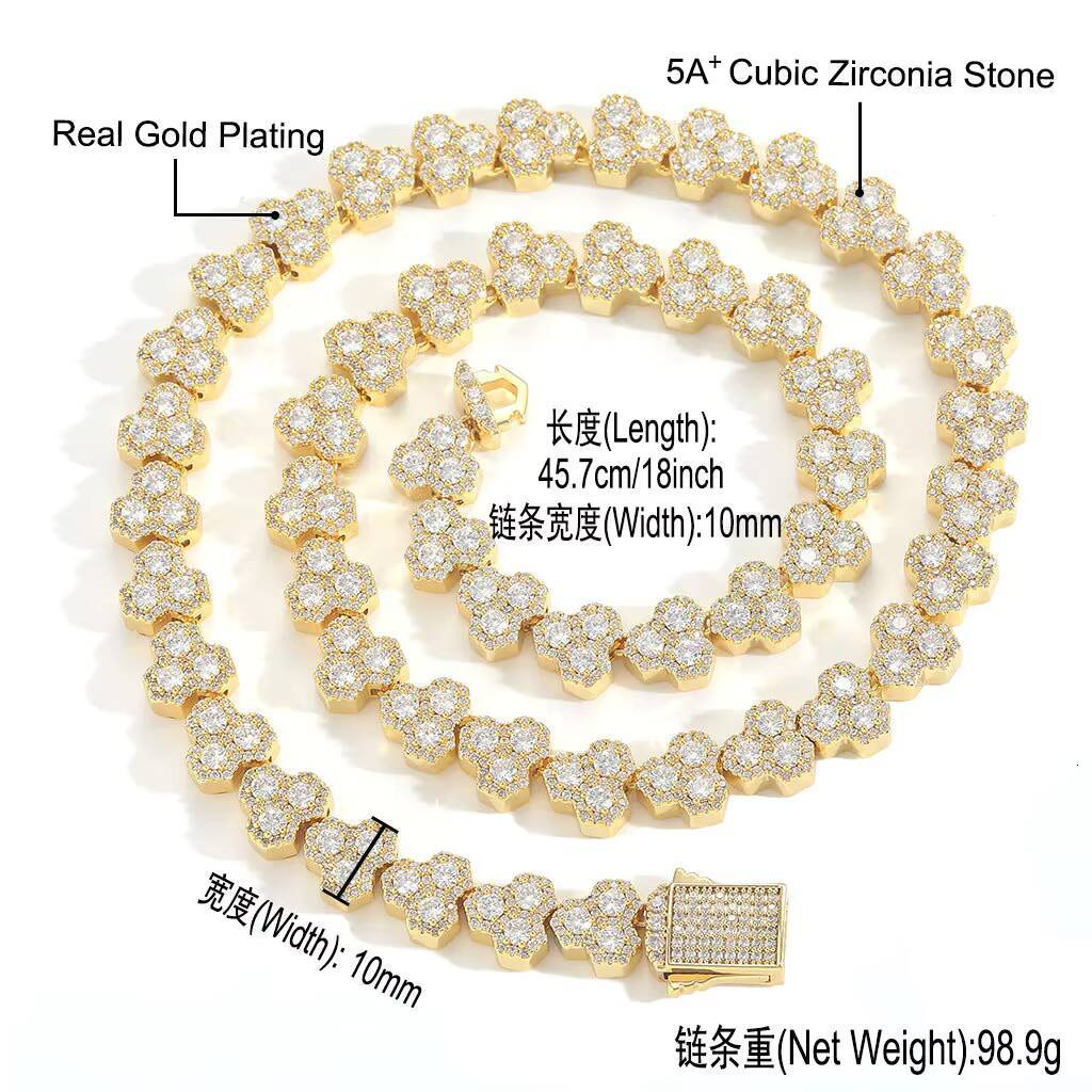 BES Fine Jewelry 10mm Geometric Tennis Chain Cubic Zirconia Iced Out Tennis Necklace Fashion Necklace Hip Hop Jewelry for Men