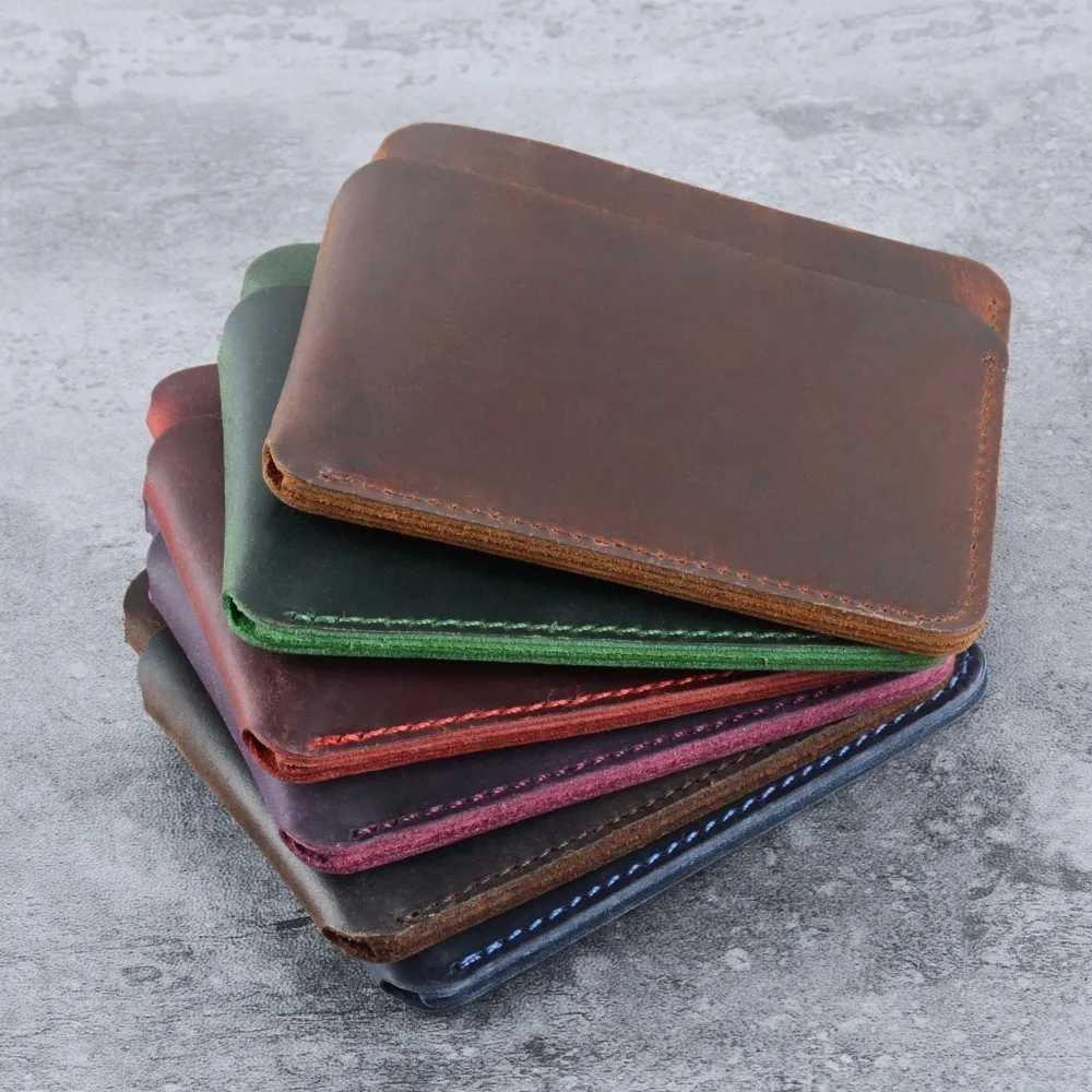 GENODERN Genuine Leather Business ID Card Holder Crazy Horse Leather Travel Holder Mini Wallet Men Women Purse Case Z250725