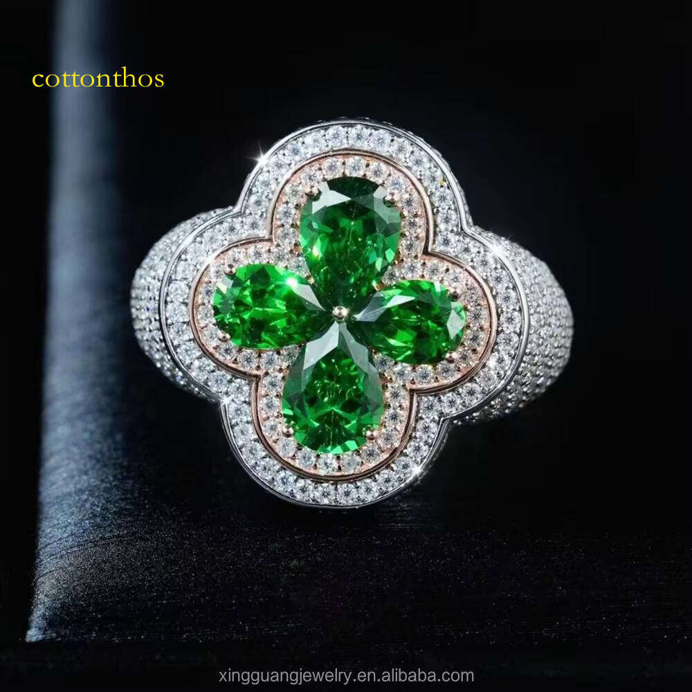 Fashion Four Leaf Clover Ring Sier pink Blue Green Moissanite Gold Plated Championship Jewelry Rings for Men Women