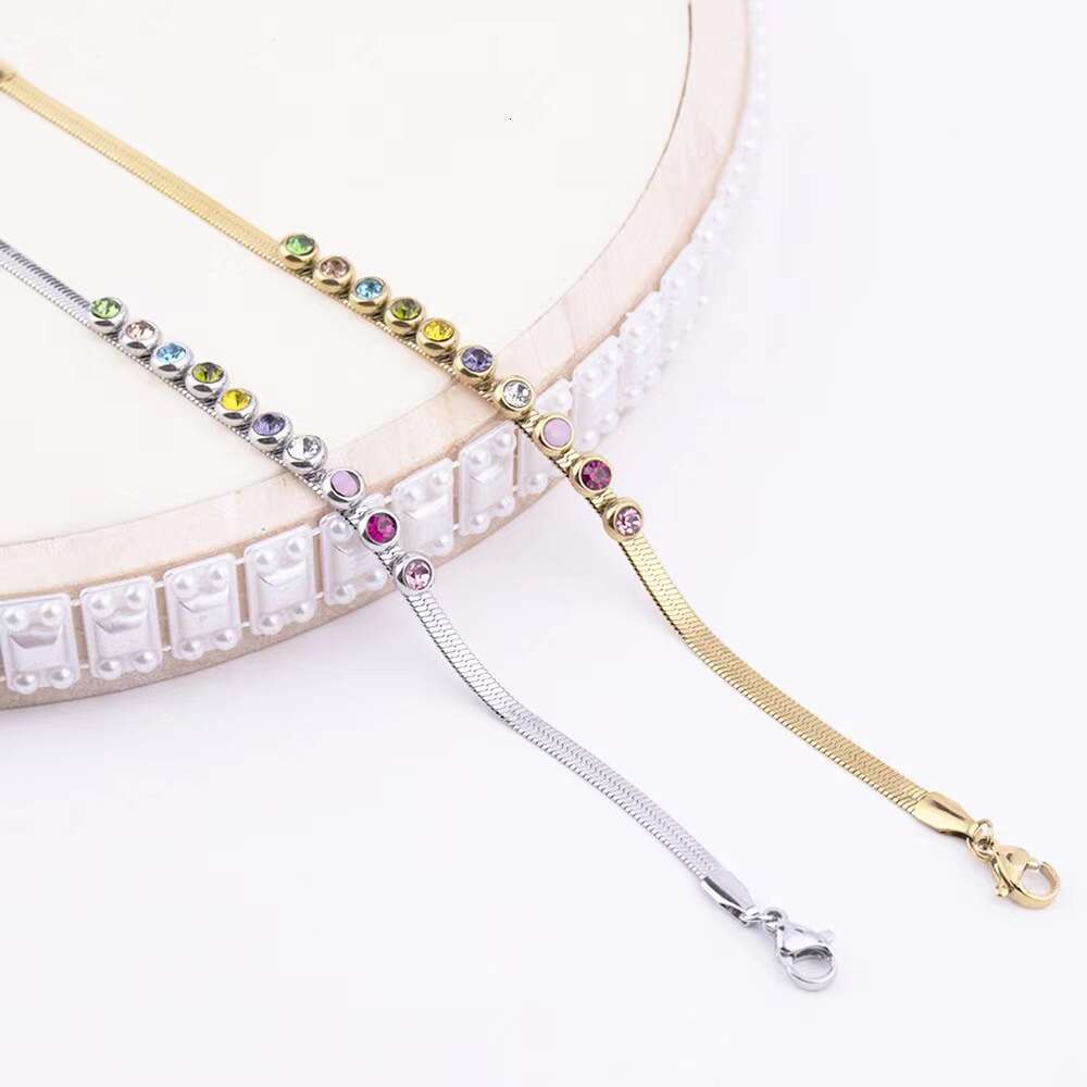 Stainless Steel Blade Chain Colorful for Women High-end Beaded Style Color-retaining Eco-friendly Vacuum Plated Bracelet ddmypluto