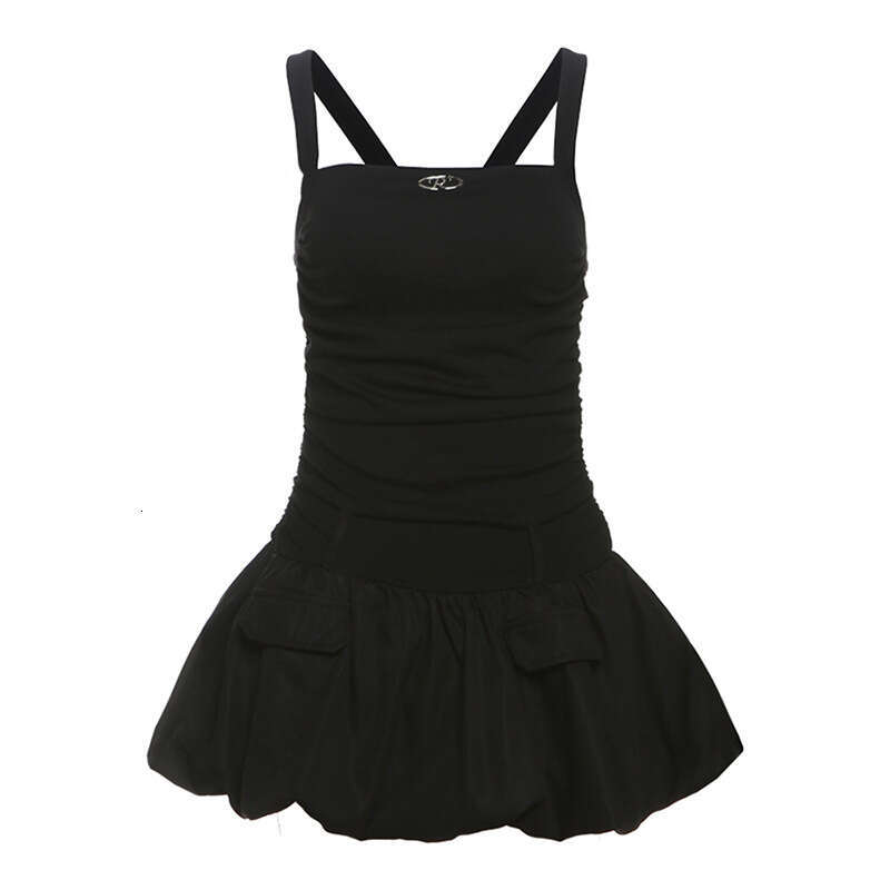 2025 Spring New Street Fashion Sexy Solid Color Double Strap Waist-Cinching Dress for Women a68