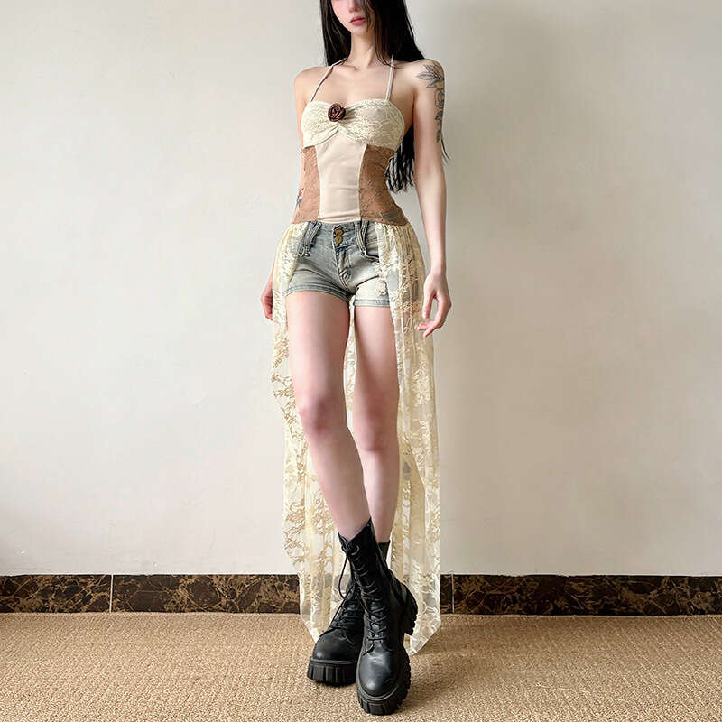 Women's 2025 Spring Summer New Fashion Sexy Halter Lace Trim Patchwork Camisole for Women 104