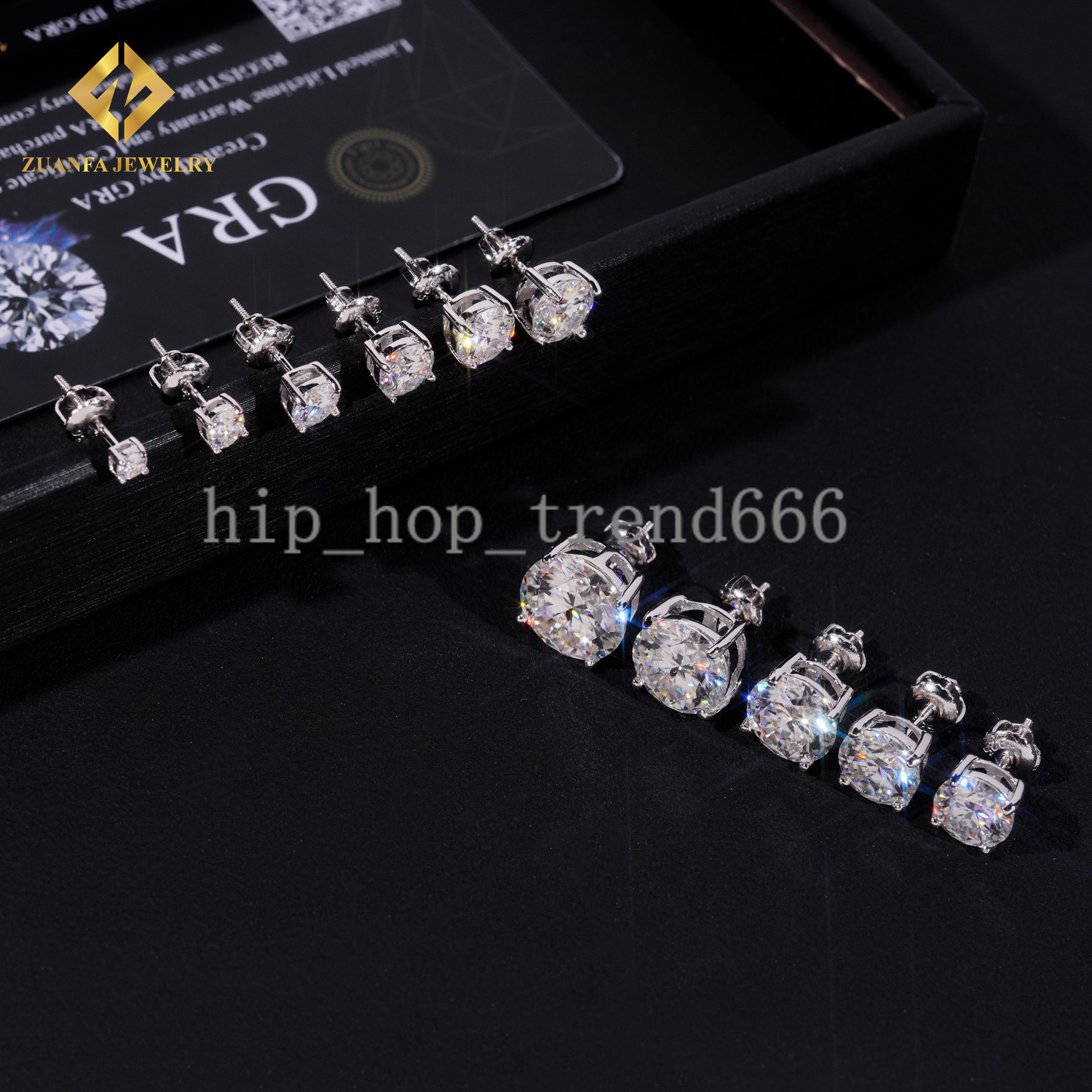 Ready to Ship Jewelry Round Brilliant Cut VVS GRA Certificate Moissanite Diamond Sterling Silver Screw Back Stud Earrings