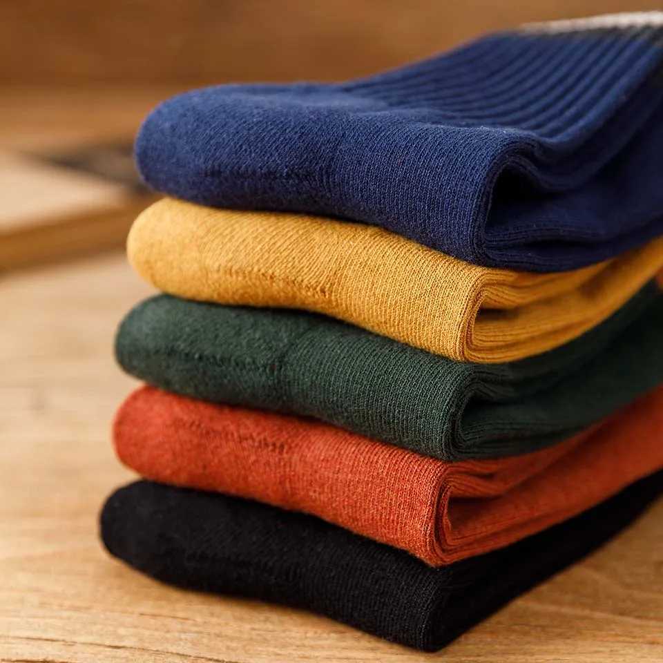 5 Pairs of Winter Mens Cotton Tube Socks Harajuku Retro Thick Warm Striped Plus Size Long Terry Socks X250725