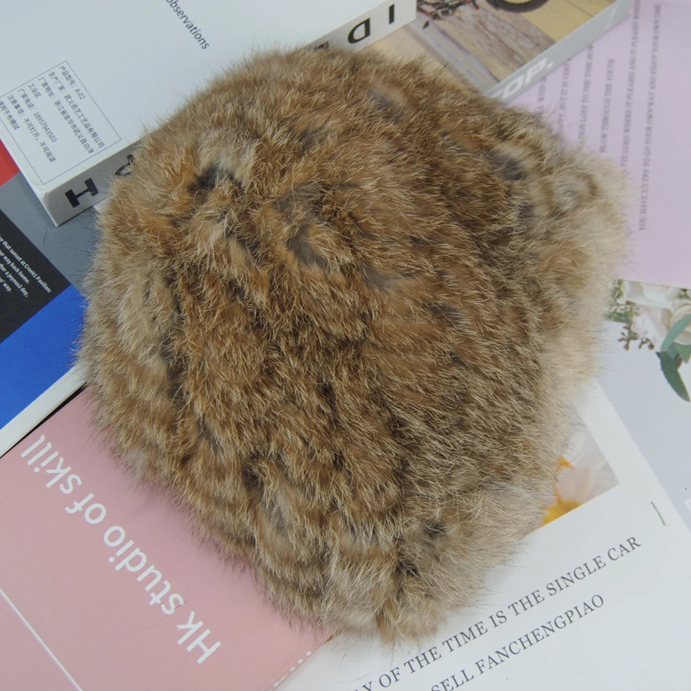 Russian Women Good Elastic Rabbit Fur Skull Cap Lady Winter Warm Knitted Genuine Rabbit Fur Hats Outdoor Fluffy Fur Caps 250724