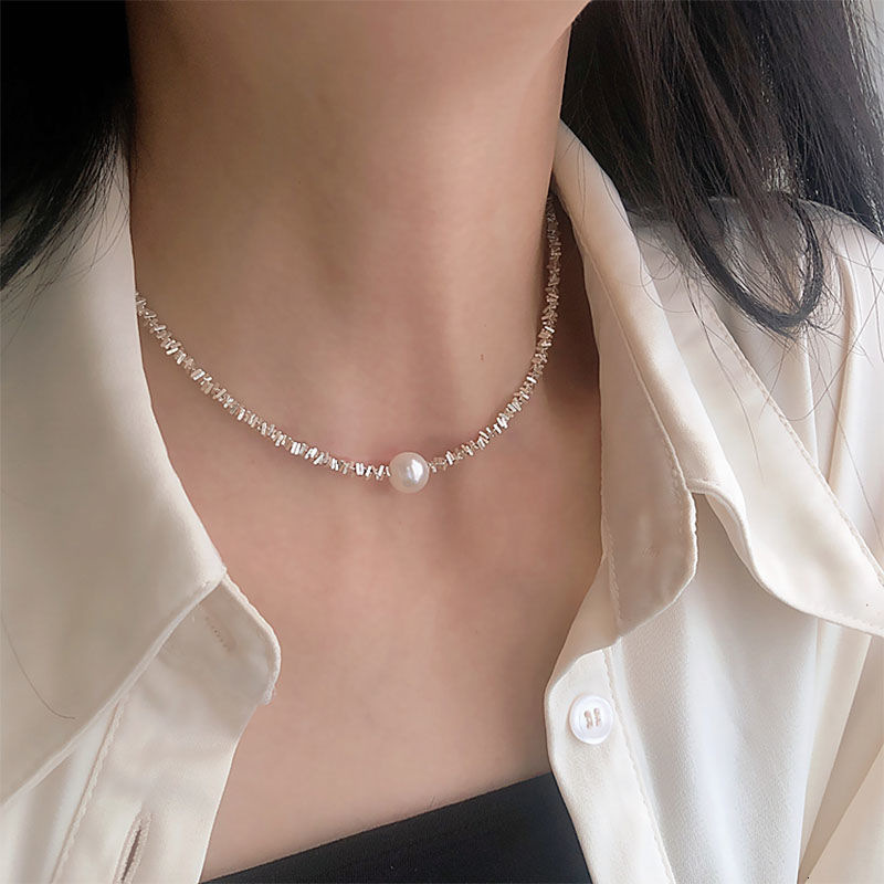 Light Women's Sier Pearl Necklace Clavicle Chain Niche Design Sense Ins Trend New Versatile Jewelry for Women