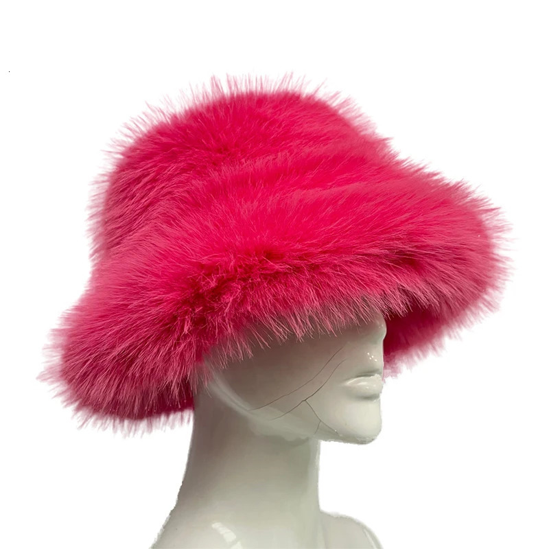 Winter Warm Women Faux Fur Bucket Hat Fashion Wide Brim Solid Color Fisherman Hats Outdoor Men Vacation Casual Panama Cap 250724