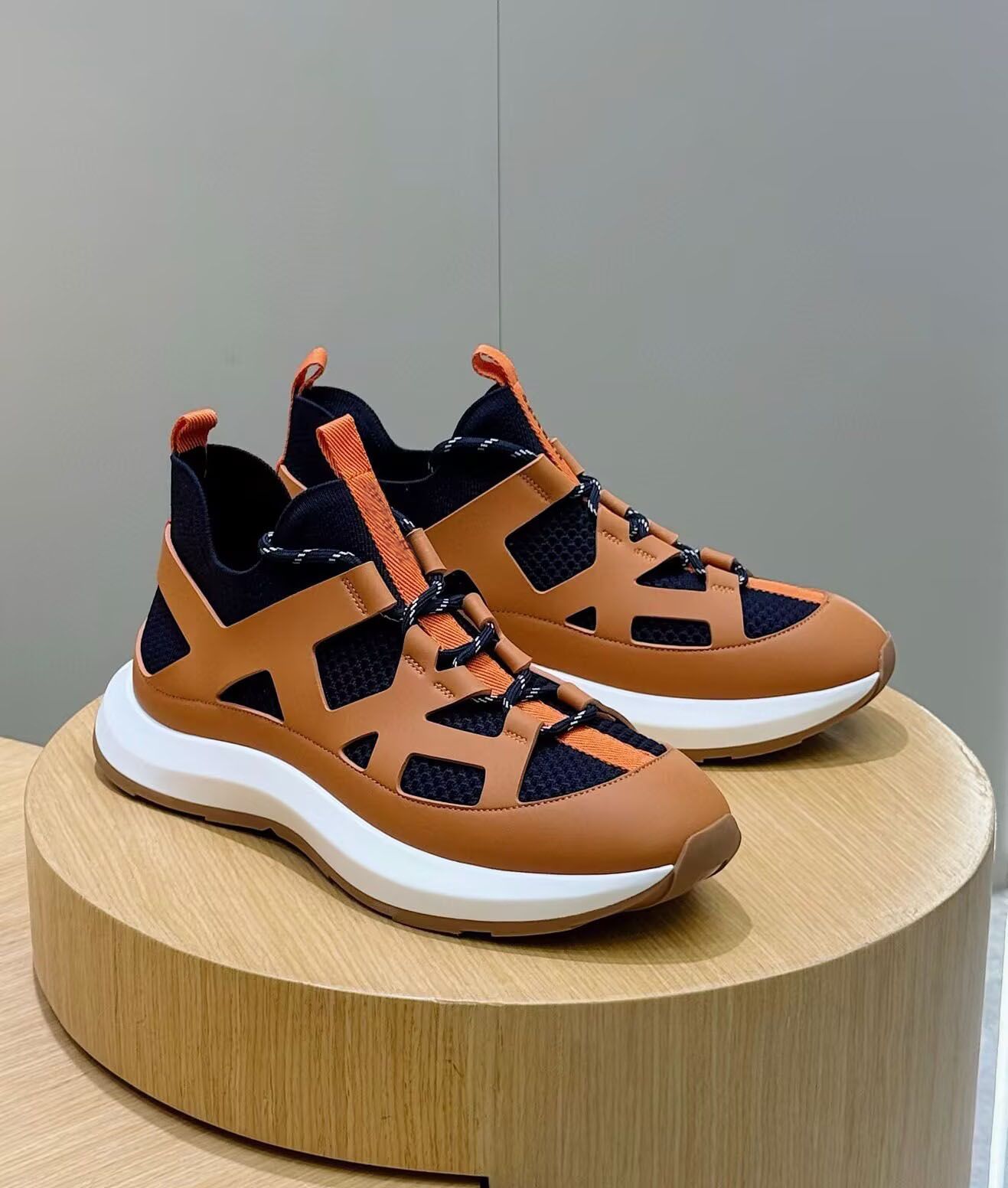 Famous Brand Men Katana Sneaker Shoes Knit & Calfskin Graphic Cut-out Mesh Rubber Outsole Runner Sports Technical Mesh Ultra-lightweight Casual Walking EU 38-46