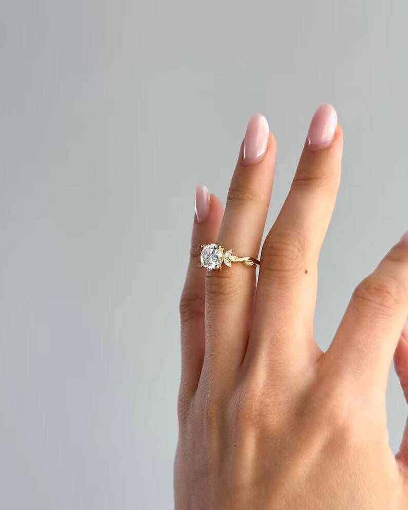 10K Yellow Gold Moissanite Engagement Rings 7.50MM Round Cut Moissanite Ring/ Round Cut Custom Anniversary Ring Gift for Her