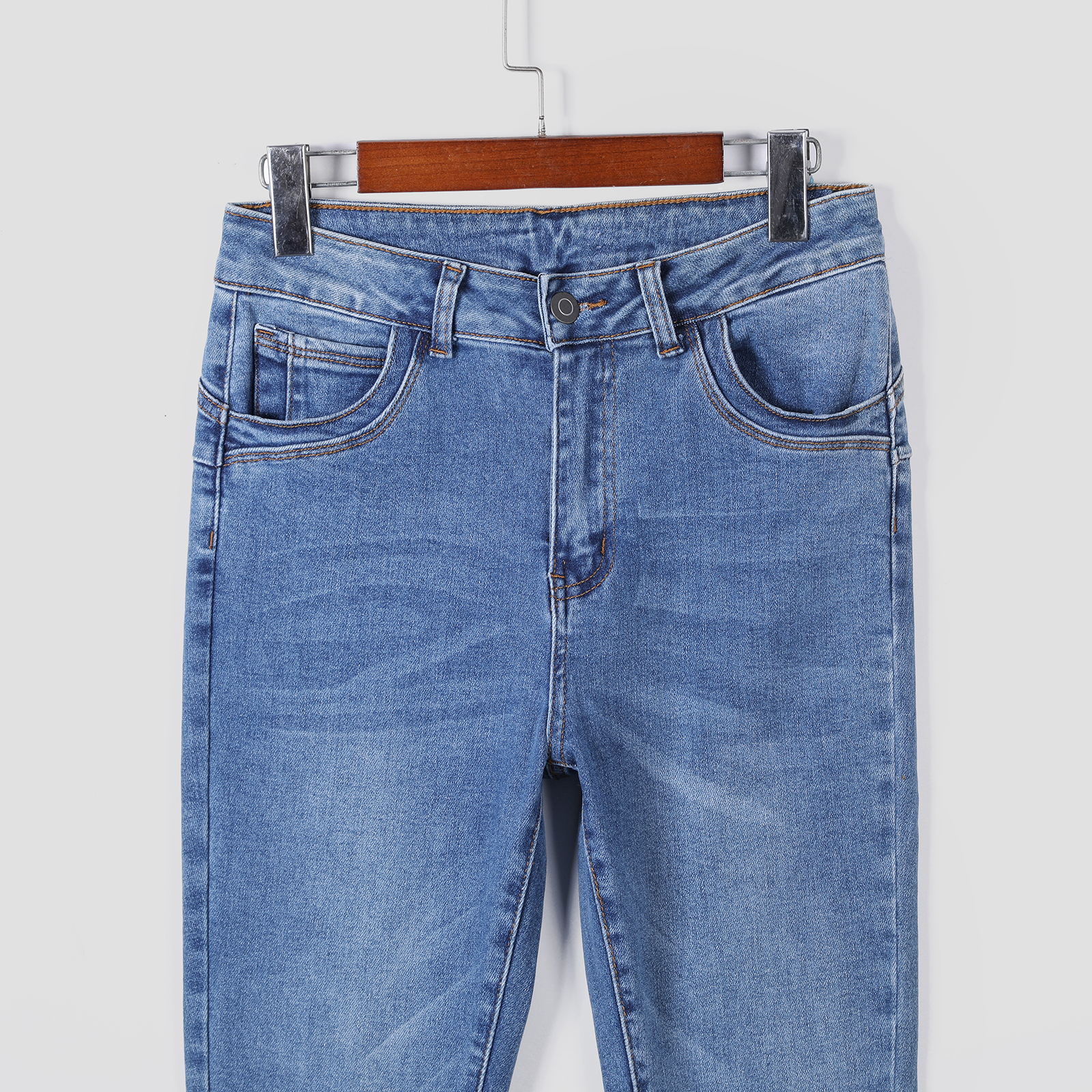 Ladies' tight jeans stretch slim fit and slimming style versatile for daily commuting