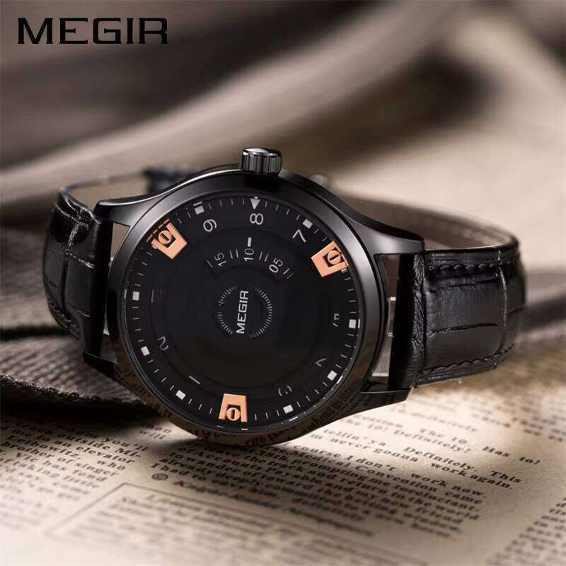 Premium Casual Chronograph by MEGR: Sleek Black Edition Wristwatch Combining Elegance with Functional Design Elements