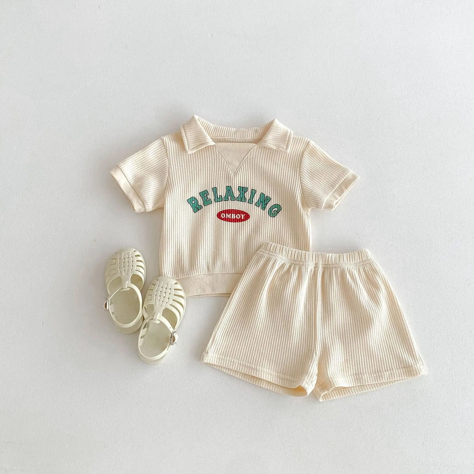 2psc Summer born Infant Baby Girls Boy Movement Fallow Lapel TShirt Shorts Printing Set Kids Muslin Fashion Clothing 250725