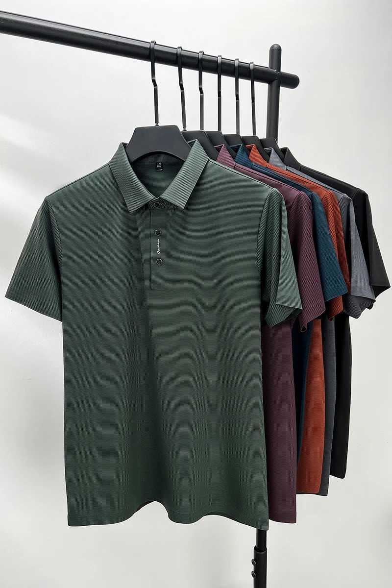 2024 Summer New Short Sleeve High End Textured Letter Mens Polo Shirt Comfortable Silk Ice Feel Casual Business Lapel T-Shirt XJ250725