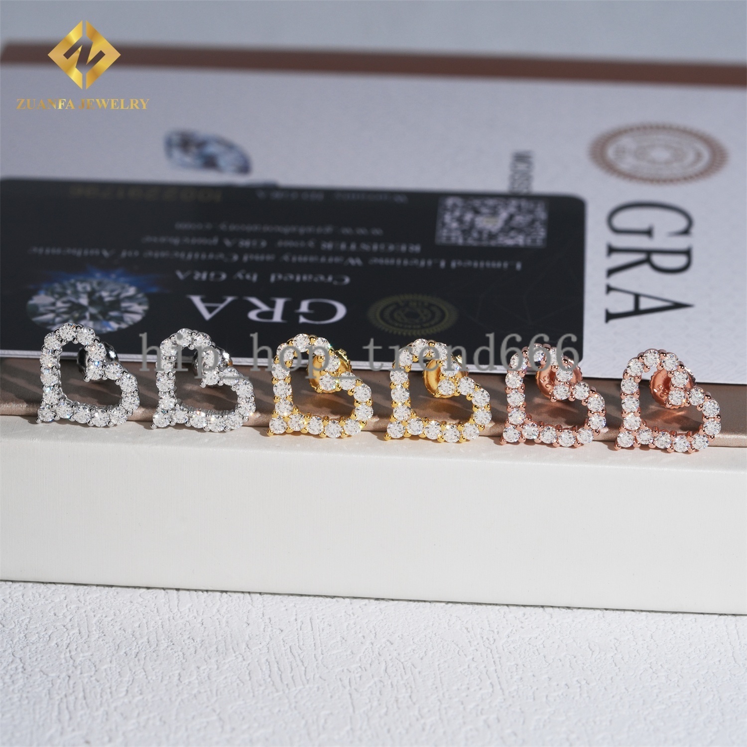 Luxury Unique Hollow Heart Women Moissanite Earrings Iced Out Fashion 18k Gold Plated 925 Silver Rose Gold Plated