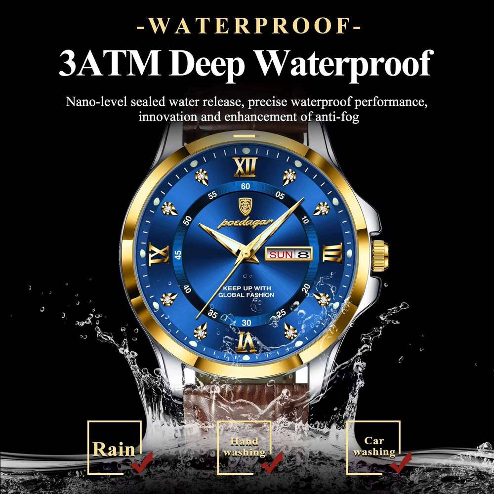 DHwatches POEDAGAR 855 Fashion Waterproof Wristwatch Luminous Hands Leather Strap Mens Style Quartz Watches for Men Montre Relojes