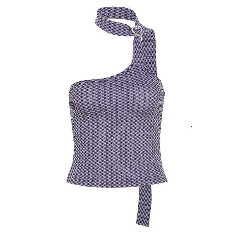 2021 Summer New Women's Solid Color Slim Fashion Single Shoulder Halter Sexy Backless Tank Top f0a