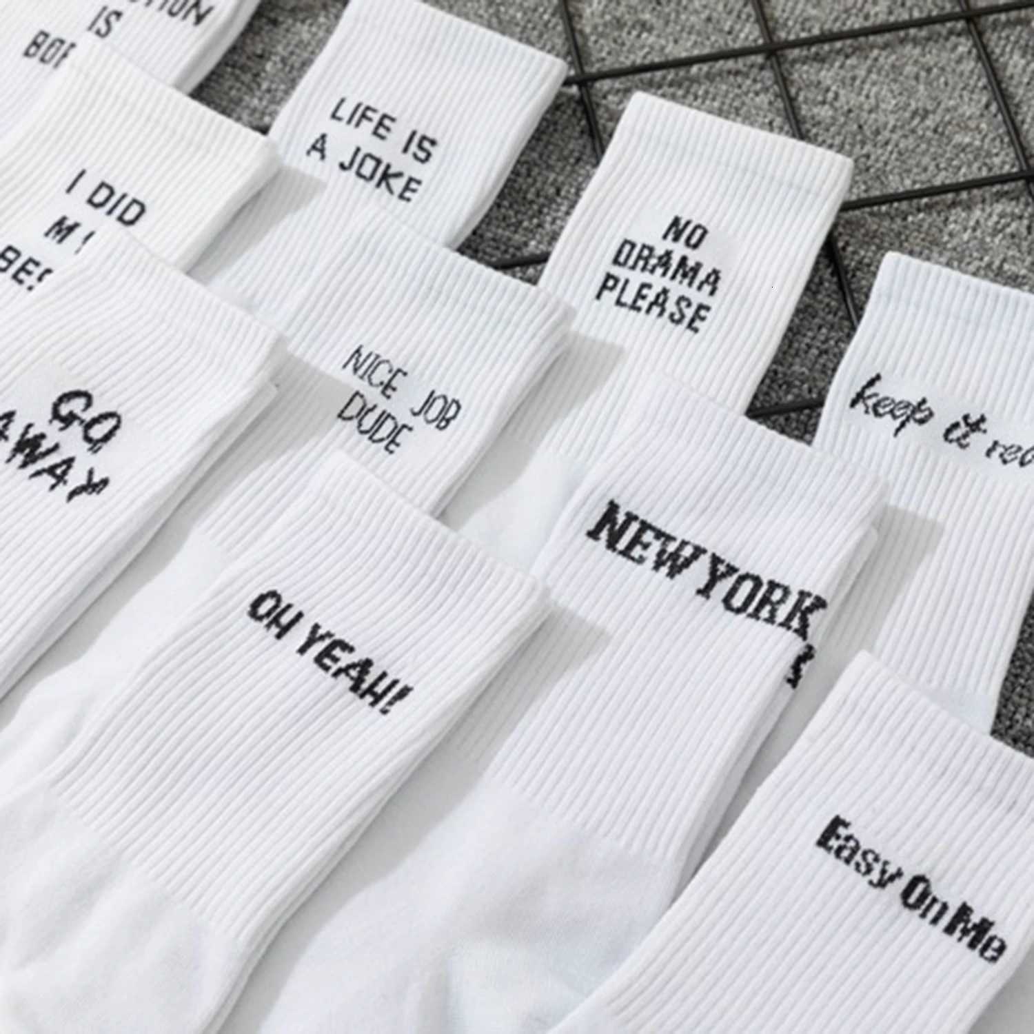 5 Pairs/Set New Women Letter Jacquard Series White Cotton Socks Street Sports Hip Hop Fashion Men Unisex Socks Dropship X250725
