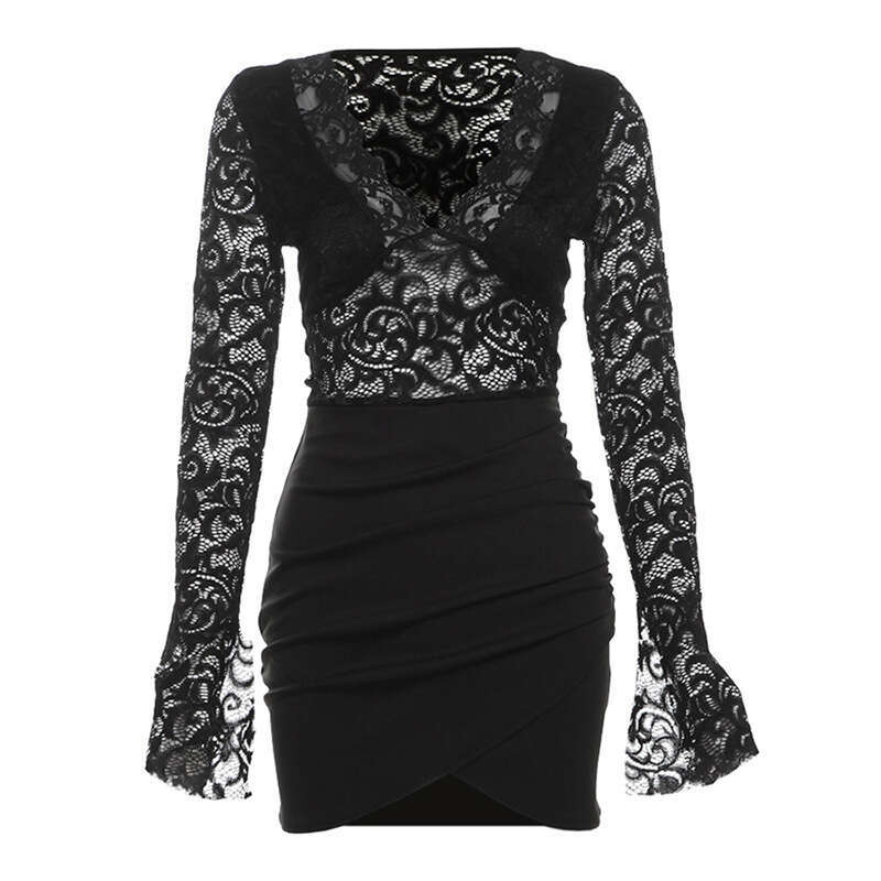 2024 Autumn New Women's Solid Color Slim High Waist Fashion V-neck Long Sleeve Bodycon Dress 333