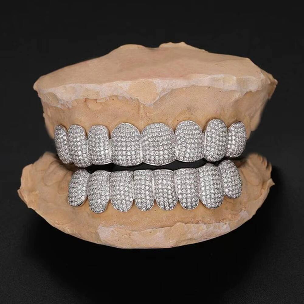 Custom Hip Hop 925 Sterling Silver Gold Plated Men Teeth Iced Out Moissanite Teeth
