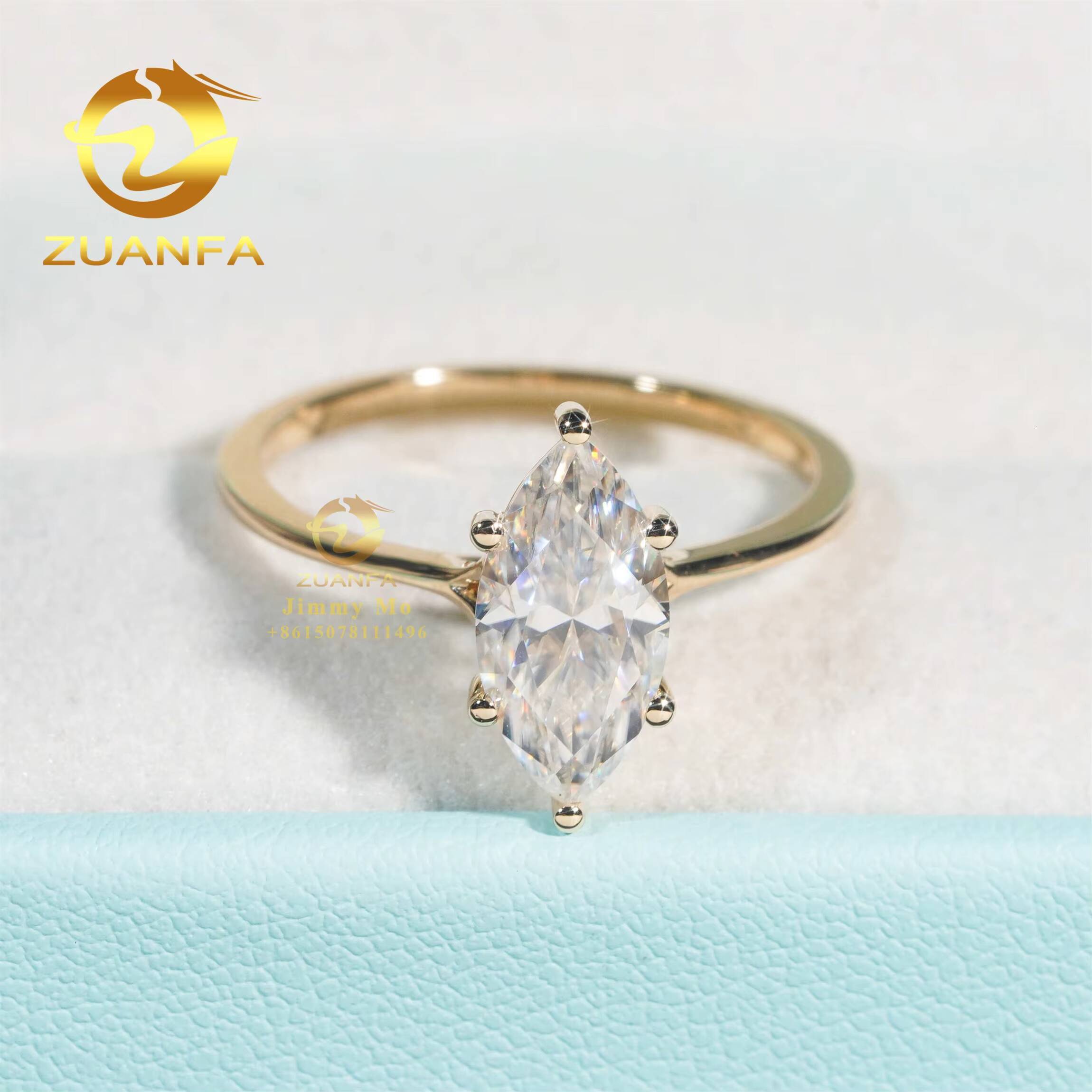 14k Yellow Gold 6*12mm 2ct Marquise Moissanite Diamond Engagement Wedding Solitaire Ring Women With GRA Certificate