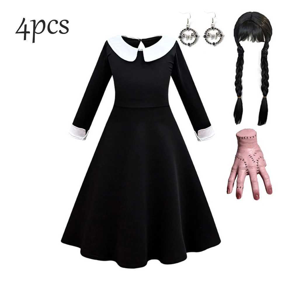 Black Mesh Fluffy Dress for Kids Girls Gothic Sle Wednesdy Costume Halloween Dress Up Par Children Outfits Disguise Printing Z250725