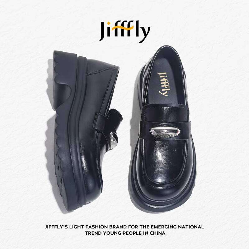 Jifffly Women's Single 2025 New Summer Versatile British Style Slip-On Black Leather Shoes Thick Loafers