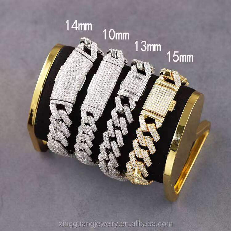 2rows Dia GRA VVS D Moissanite Cuban Chain Hiphop Iced Out Sier Fine Jewelry Bracelet