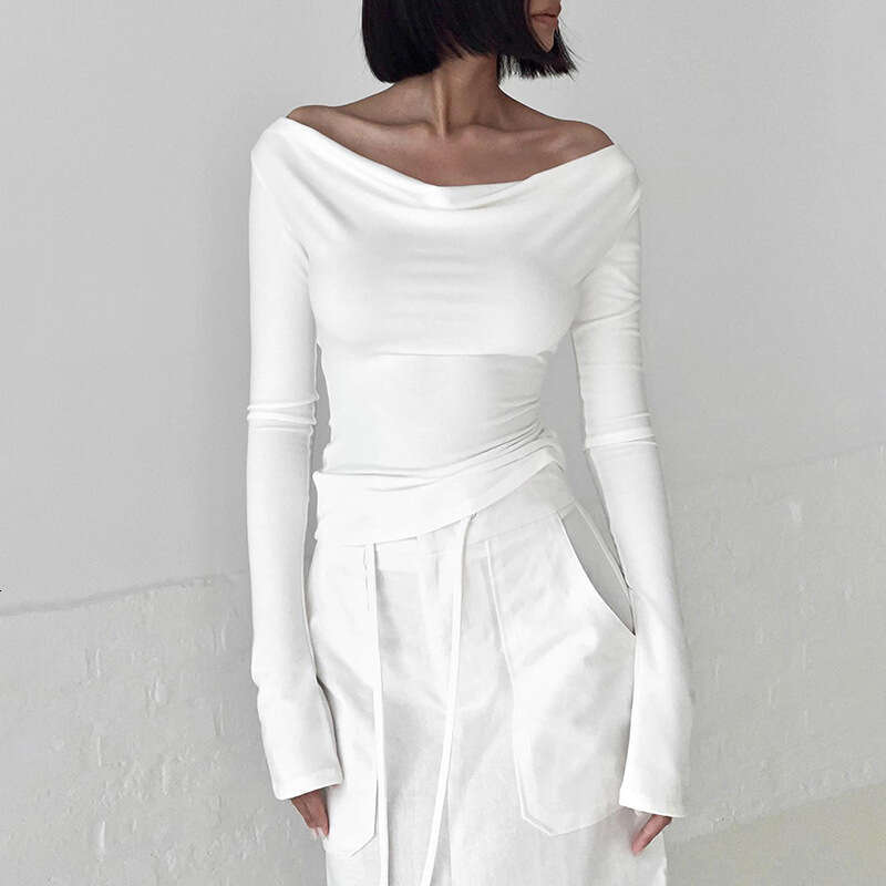 Y23tp409 Women's Fashion Autumn Winter New Solid Color Swing Collar Long Sleeve Backless Tie Sexy Top T-Shirt For Women B5