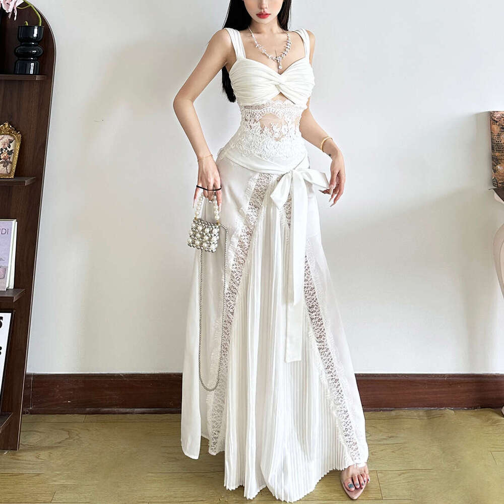 2025 Summer New Trend Lace Sleeveless Top High Waist Slim Fit Elegant Bodycon Long Skirt Set 10b