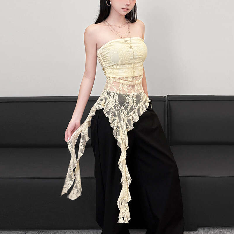 2025 Spring New Women's Fashion Solid Color Slim Street Style Off-Shoulder Tube Top Backless Vest 183