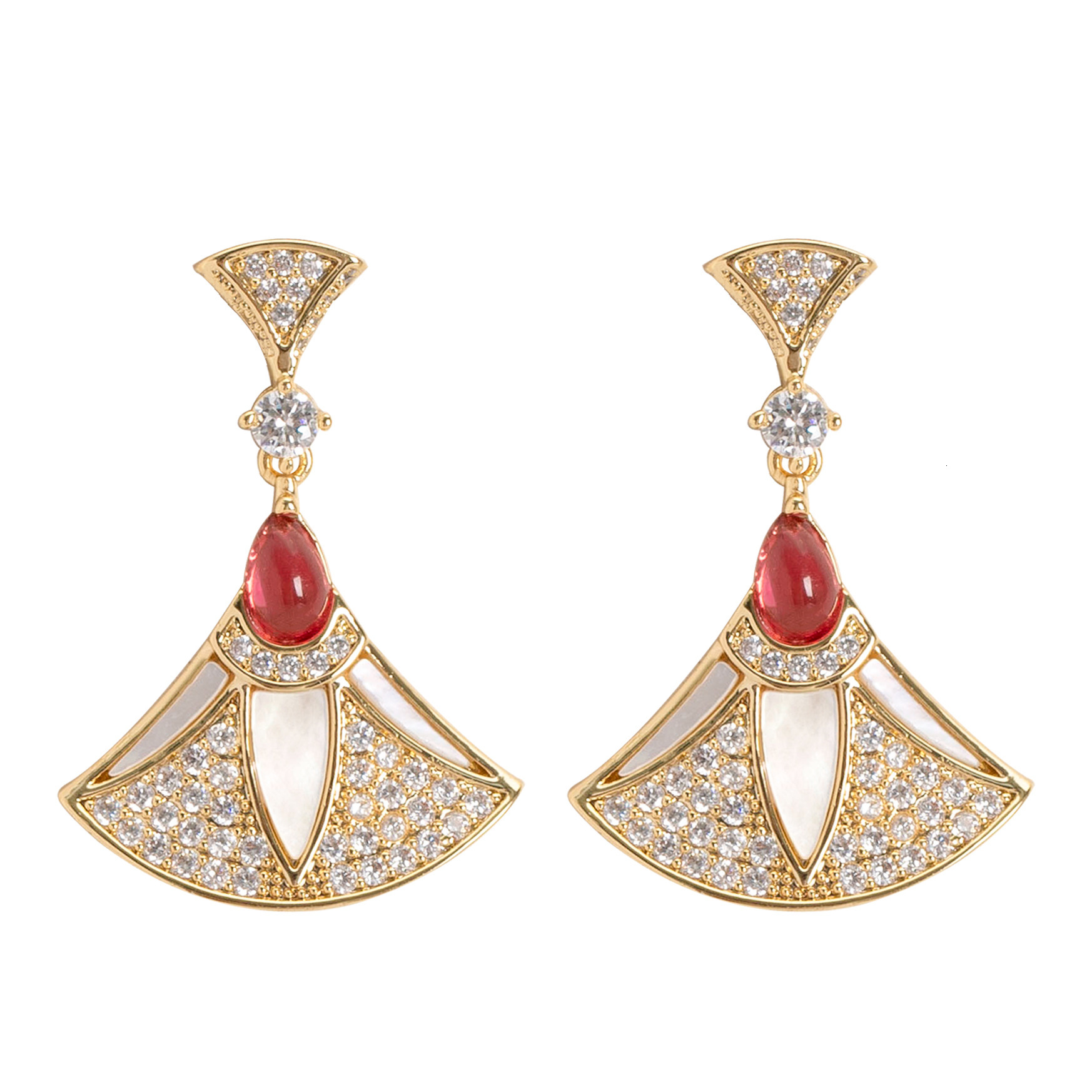 Sier Needle Fashion Exquisite Dia-Studded Small Dress Fan-Shaped Pendant for Women High-End Versatile Elegant Little Style Earrings