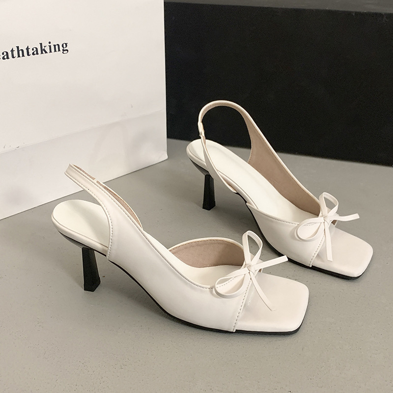 Ddmysports Butterfly Knot Back Thin Heel Sandals For Women Summer New Style One Strap Elegant Open Square Toe High Heels Outdoor Shoes