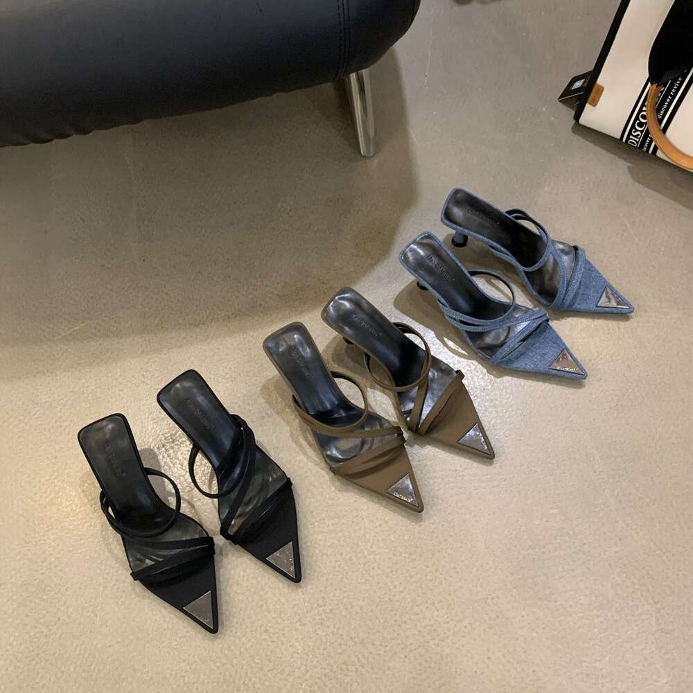 2025 Spring and Autumn New Korean Style Niche Simple Pointed Cross Strap Open Toe Stiletto High Heel Sandals for Women