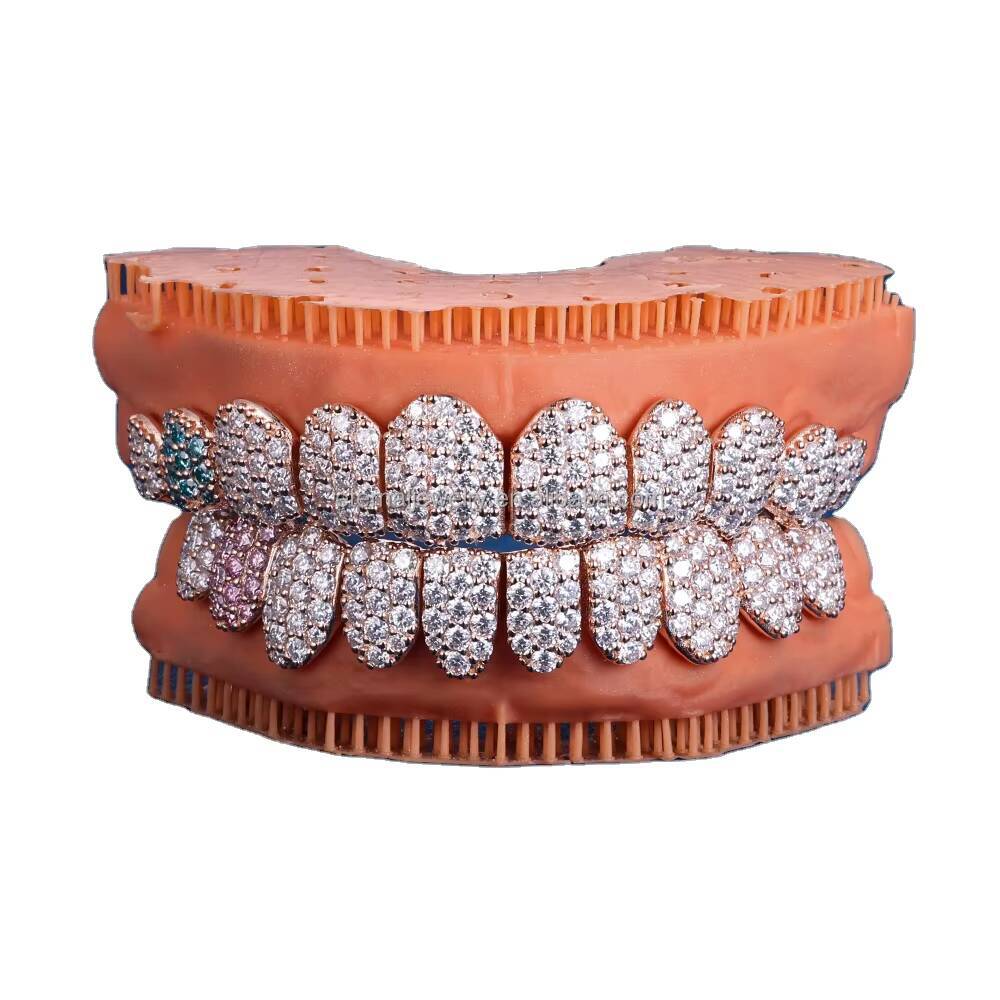 100% Passed Diamond Tester Custom Perm Cut Top Bottom 4 6 8 10 S925 Silver VVS Moissanite Grillz Solid Rose Gold Teeth Grillz