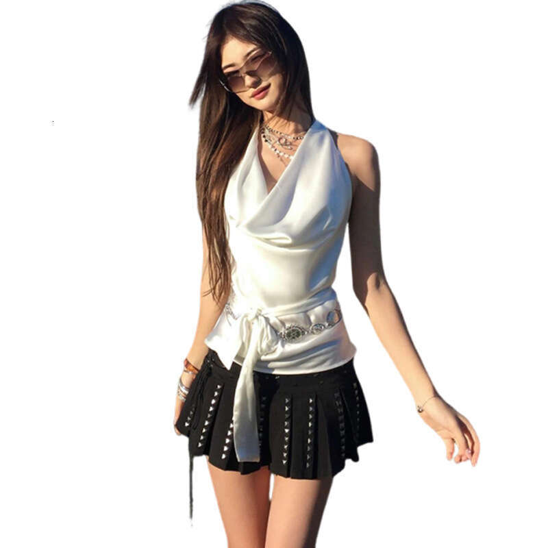 2025 Summer New V-Neck Halter Elegant Slim Fit Versatile Sleeveless Tank Top Women's Clothing eef