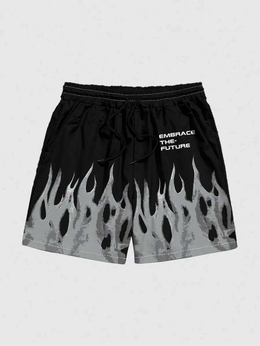 New Mens Summer Shorts Loose Luxury Shorts 3D Printing Casual Flame Letter Printing Harajuku Shorts Sports Quick Drying Shorts W250724