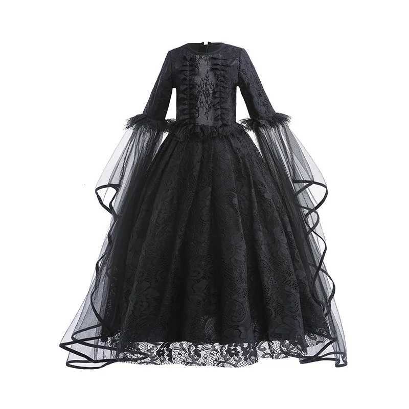 Halloween Witch Dress For Girls Black Evil Queen Cosplay Costume Luxury Lace Ruffles Floor Length Outfits Kids Carnival Frocks Z250725