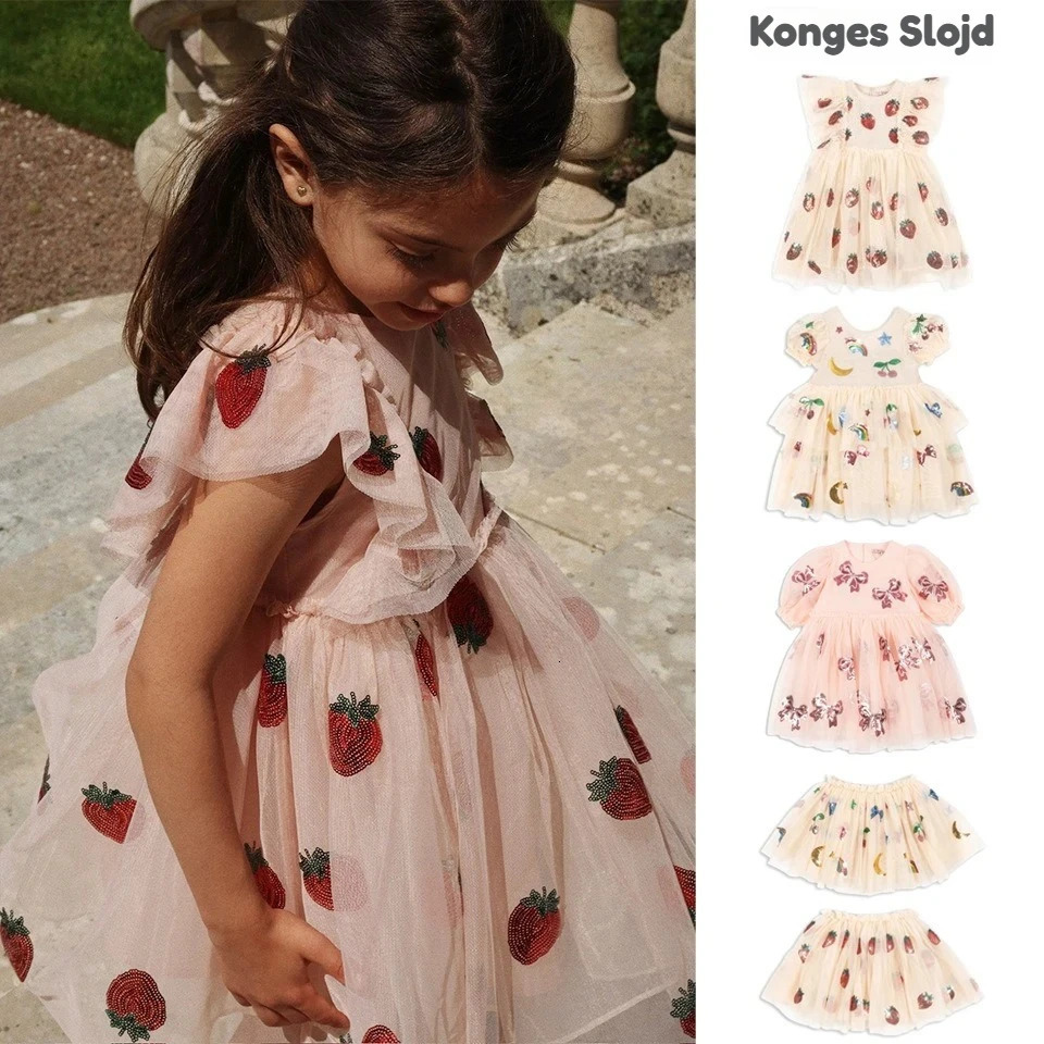19Y Konges Slojd SS Baby Girls Sequins Mesh Princess Dress Childrens Clothing Cartoon Party Dresses Kids Skirts Vestidos 250725