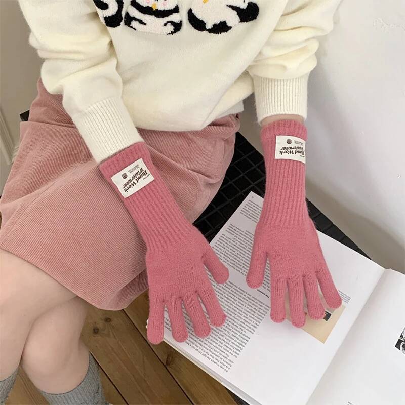 Fashion Winter Warm for Women Solid Color Thicken Knitted Long Gloves Work Study Casual Touchscreen Full Fingers Mittens ddmythur
