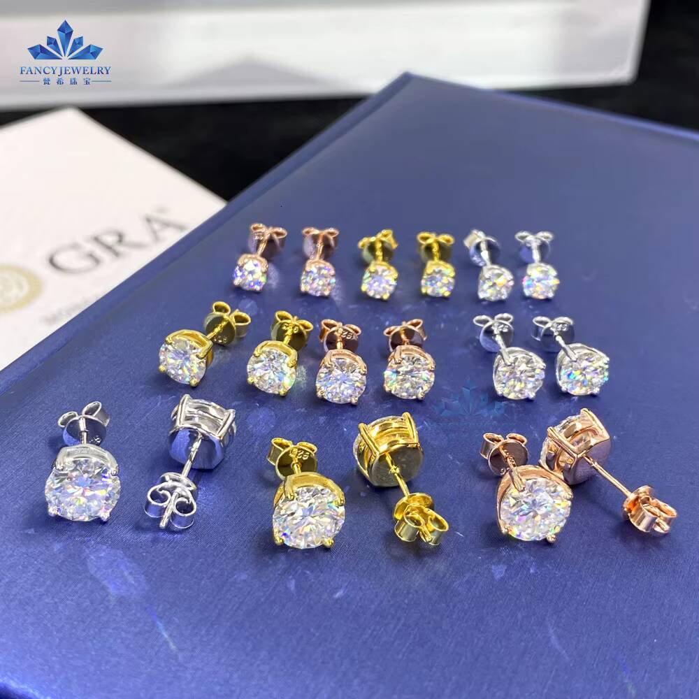RTS 5mm 6.5mm 8mm Round D VVS Moissanite Diamond Earring Butterfly Buckle Back White Black Blue Red Purple Diamond Stud Erring