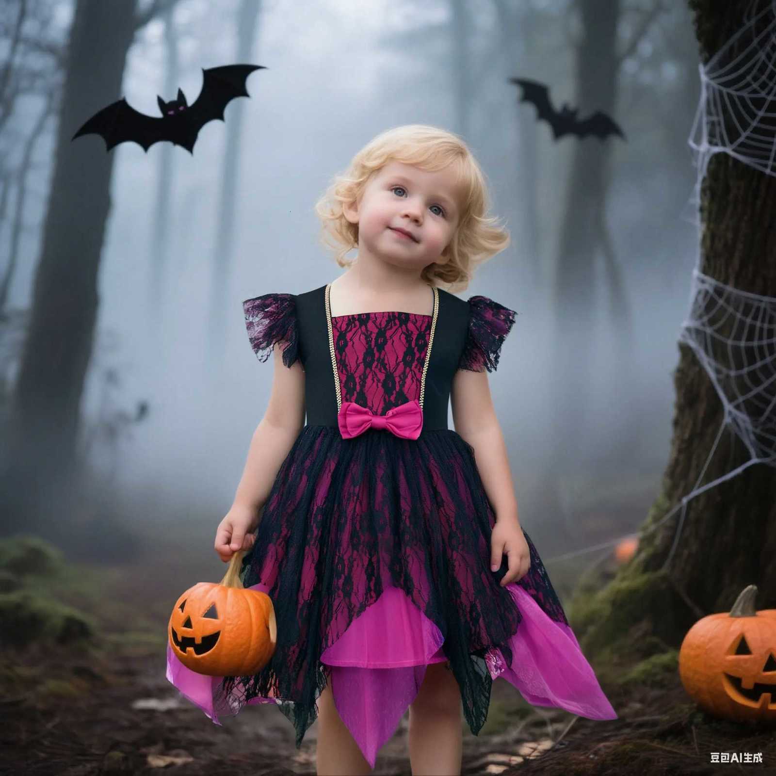 Girls Cosplay Vampire Halloween Dress For Kid Ghost Bride Gothic Costume Count Vampiran Carnival Outfit Black PURPLE Clothes Bag Z250725