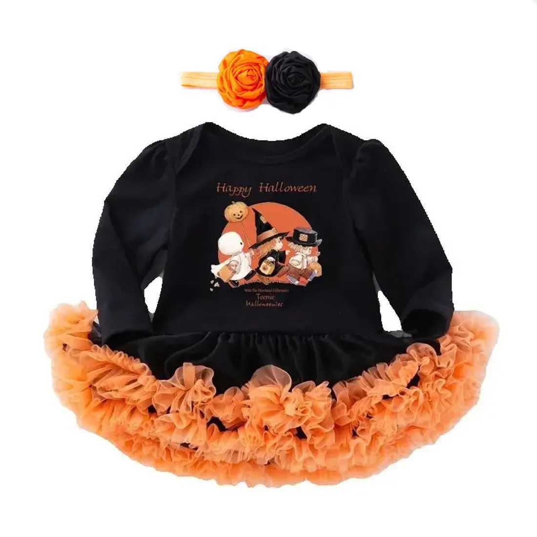 2025 Halloween Autumn and Winter Festive Par Infants and toddlers cosplay Pumpkin Print Cute Warm Short Skirt + Headband Z250725