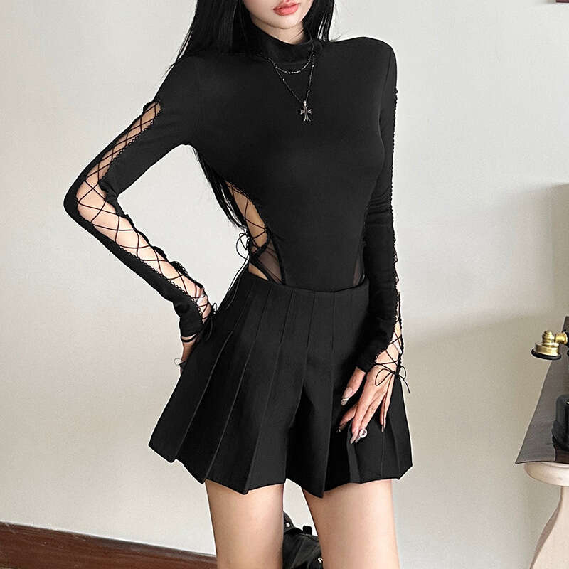 2024 Women's Autumn and Winter New Solid Color Sexy Long Sleeve Half High Collar Slim Bodysuit for Women cbc