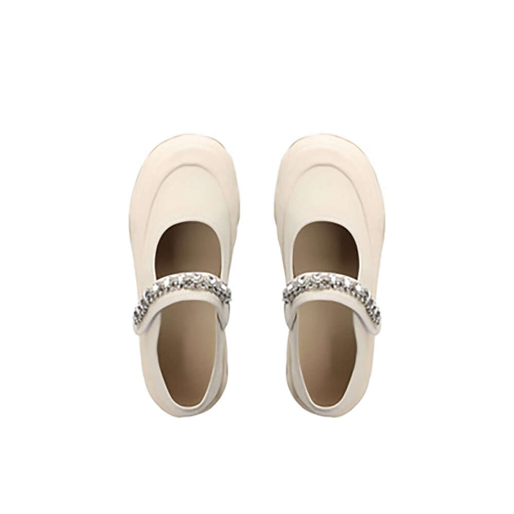 Designer Studiolee Rhinestone One-Strap Velcro Large Round Toe Shallow Mouth Mary Jane Half-Slip Canvas Shoes for Women