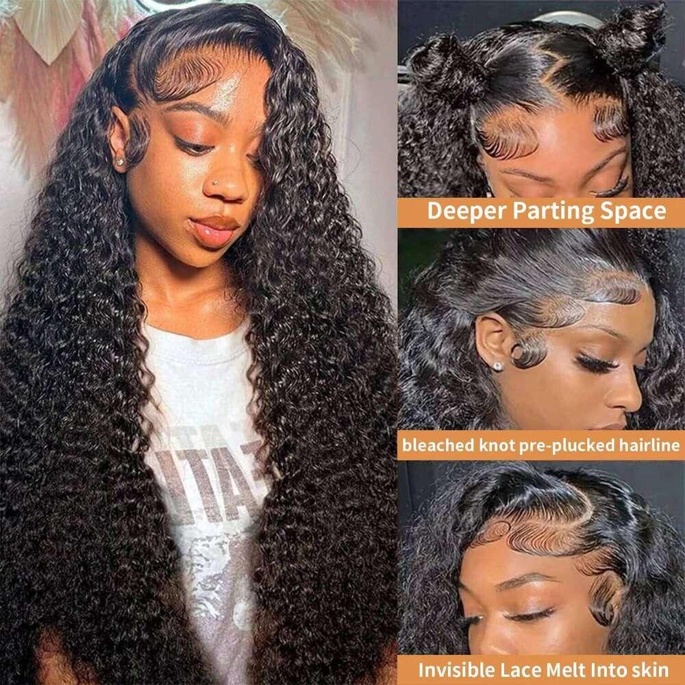 For Woman 13X4 Deep Curly Front Wig Human Pre Plucked With Baby Hair Lace Frontal Wigs