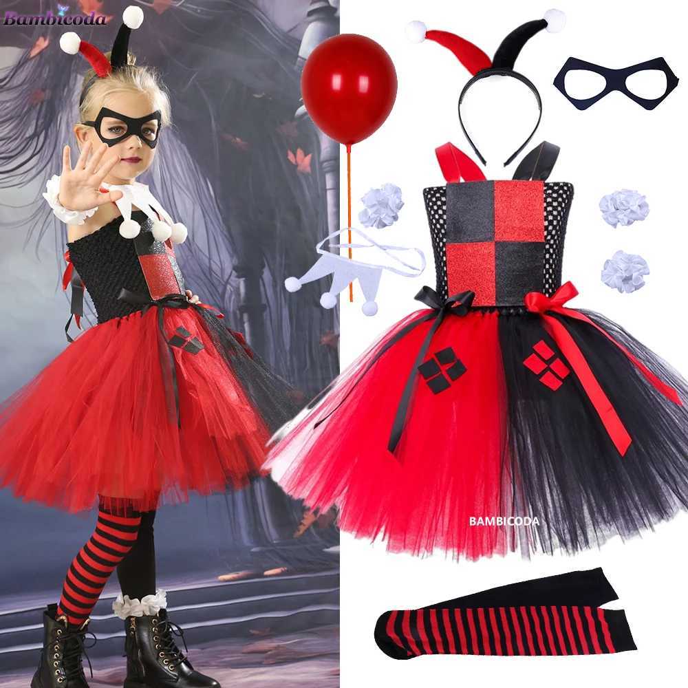 2024 Girls Clown Joker Costume Kids Cruella De Vil Fancy Dress Birthday Children Tutu Dress Halloween Villain Fantasy Cosplay Z250725