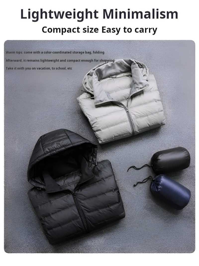 Mens Short Thin Down Jacket with Detachable Hood White Down Light Warm Jacket Autumn and Winter Short Thin Cold-Proof Warm X250725