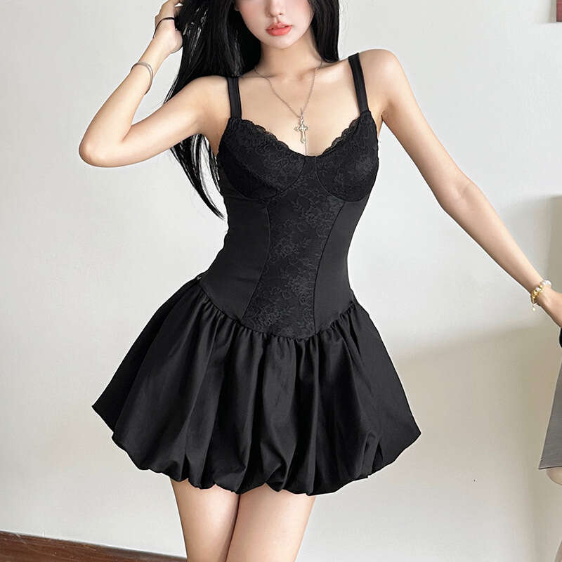 2024 Autumn New Women's Solid Color Slim Street Fashion V-neck Strap Backless Dress d96