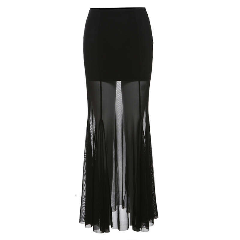 2024 Spring New Women's Solid Color Slim Street Fashion High Waist Bodycon Sheer Skirt e8b